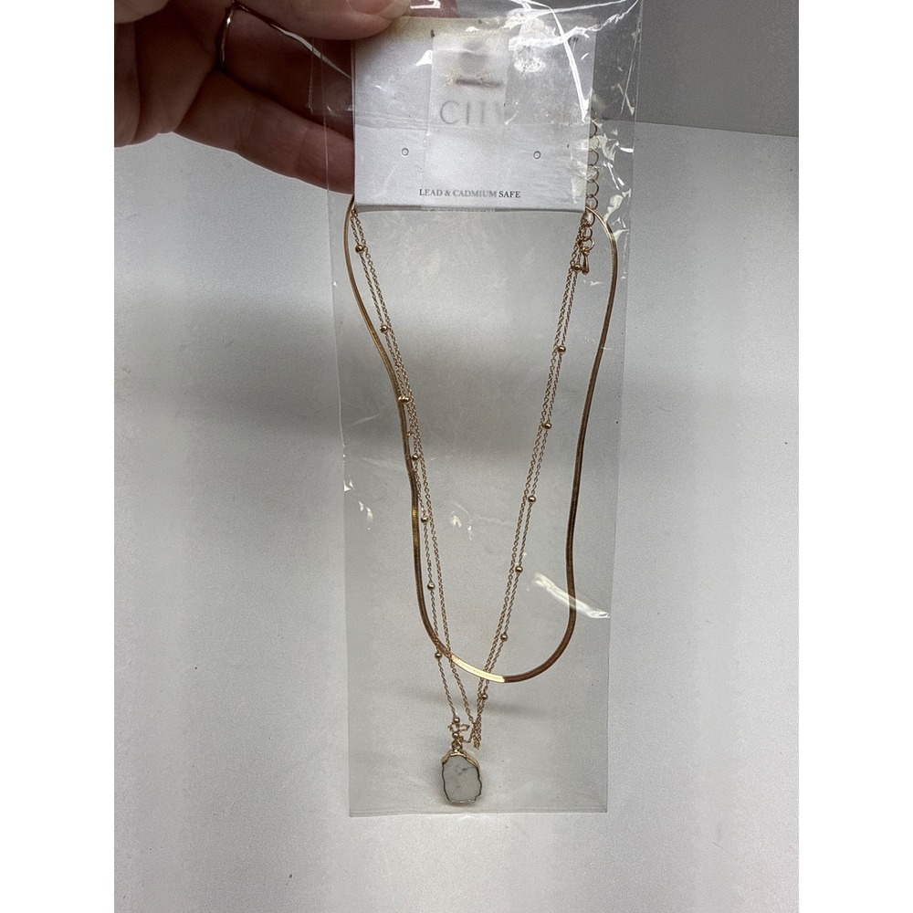 City Gold Tone Layered Necklace Set Snake Satellite Chain White Stone MNE7746